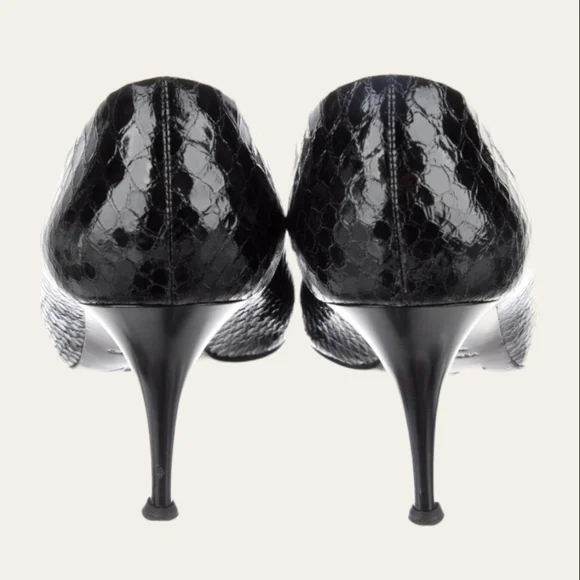 Giuseppe Zanotti Black Snake Print Leather Heels - Picture 5 of 6